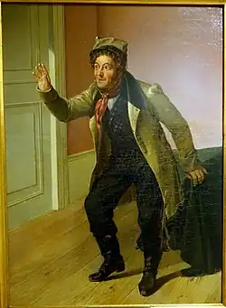Friedrich Möller dans le rôle de Schuster Knierrim dans Der böse Geist Lumpacivagabundus de Johann Nepomuk Nestroy,Huile sur toile,Musée d'État de Brunswick.