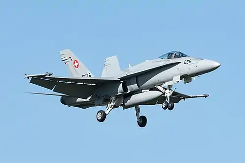 Un F/A-18C atterrissant à Leeuwarden lors de FRISIAN Flag 19.