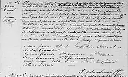 Acte de mariage entre Gédéon Ouimet et Jeanne Pellant. 13 août 1850. Paroisse Notre-Dame de la ville de Montréal.