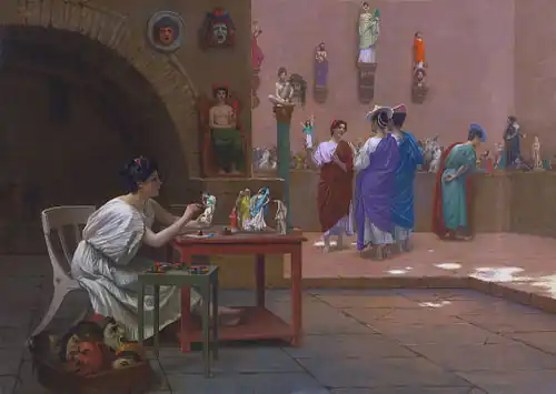 Atelier de Tanagra (atelier Tanagra), 1893, collection particulière ; vendu aux enchères par Sotheby's en 2013 pour 125&nbsp;000&nbsp;$.