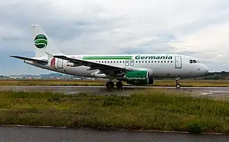 Un Airbus A319 de Germania à l'aéroport de Toulouse-Blagnac