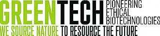 Logo de Greentech : « GREENTECH — Pioneering ethical biotechnologies — We source nature to resource the future »