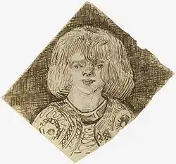 Head of a Girl, 1888, crayon rouge et encre sur papier tissé, 18&nbsp;×&nbsp;19,5&nbsp;cm, New York, musée Solomon R. Guggenheim.