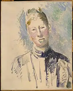 Madame Cézanne (1885-1887), huile sur toile (55,6&nbsp;×&nbsp;45,7&nbsp;cm), musée Solomon R. Guggenheim, New York.
