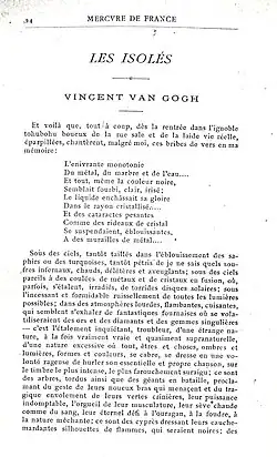 Gabriel Albert Aubrier: Les isolés, article sur Vincent van Gogh, Mercure de France, Janvier 1890.