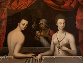 Gabrielle d’Estrées et sa sœur la duchesse de Villars : Julienne-Hippolyte d’Estrées est à gauche et Gabrielle d’Estrées à droite.