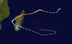 Trajectoire de Gafilo qui passe 2 fois au-dessus de Madagascar.