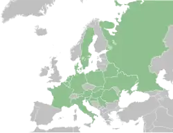 Les pays où la Gagée à spathe est présente sont colorés en vert.