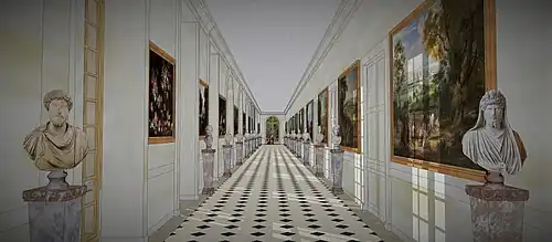 Restitution de la galerie haute du château de Sceaux, au premier étage, au temps de Colbert, 1683.