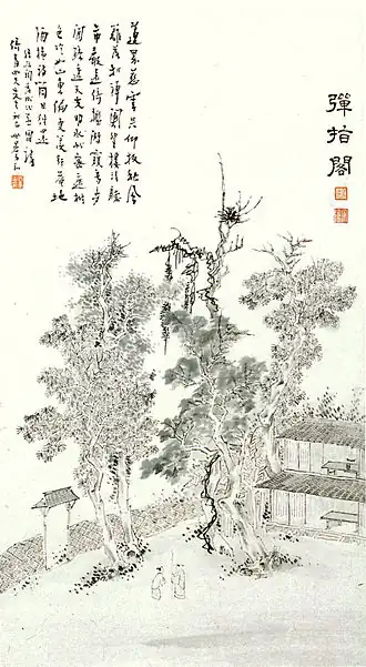 Le Pavillon Tanzhi, Gao Xian (1688-1753), rouleau mural, encre sur papier, 68,5 × 38 cm. Yangzhou Museum.