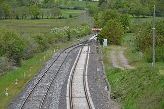 Entrée de la gare de Saint-Georges-d'Aurac en provenance d'Arvant.