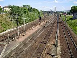 Vue vers Paris depuis le pont au-dessus des cinq voies de la gare.