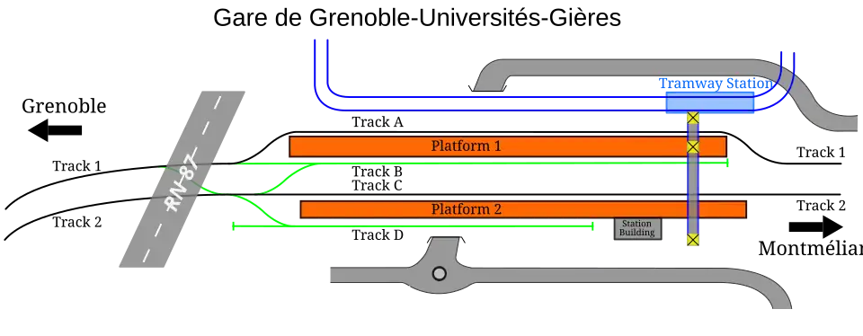 plan de la gare Grenoble-Université-Gières