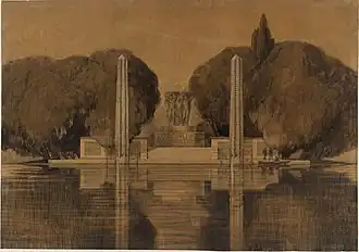 Dessin préparatoire de Tony Garnier (conservé au Musée des beaux-arts de Lyon).