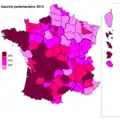 Résultats électoraux de la gauche parlementaire au premier tour par département.