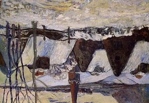 Village breton sous la neige à l'envers.