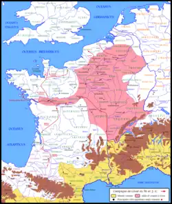 Guerre des Gaules, troisième année de campagne de Jules César en 56 av. J.-C. et itinéraire de Publius Crassus en Aquitaine.