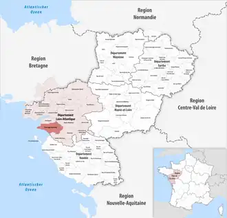 Carte de la région entre l'ouest de Nantes et las cote Atlantique