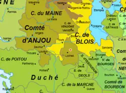 carte représentant les limites de comtés au Moyen Âge et la position d'une commune par rapport à ces limites