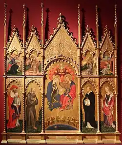 Gentile da Fabriano. Polyptique de Valle Romita, Couronnement de la Vierge. Tempera/bois. 2,80 x 2,50 m. Pinacothèque de Brera1406-1414
