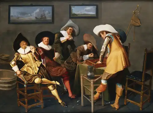 Gentilshommes fumant et jouant au backgammon dans une taverne, 1627