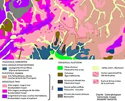 Carte géologique simplifiée du secteur de Bruyères.
