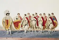 Traîne portée par huit fils de paires du royaume