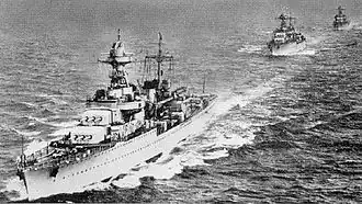 Le croiseur Georges Leygues, dirigeant la 4e division de croiseurs, qui fut envoyé en Afrique en septembre 1940.