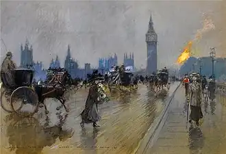 Londres. Le pont de Westminster, gouache, 27,4 cm x 39,1 cm