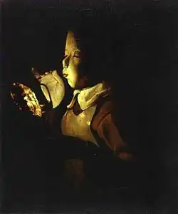 Georges de La Tour (1593-1652). Le Souffleur à la lampe, 1640. Huile sur toile 61&nbsp;×&nbsp;51&nbsp;cm. Musée des beaux-arts de Dijon.