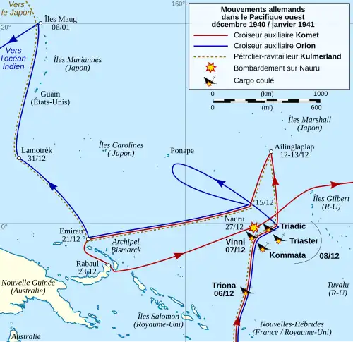  carte des attaques allemande sur l'île Nauru
