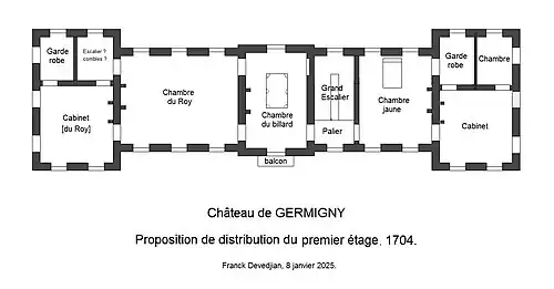 Distribution du premier étage du château de Germigny, à la mort de Bossuet, 1704.