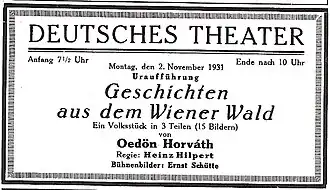 Programme de la première en 1931.