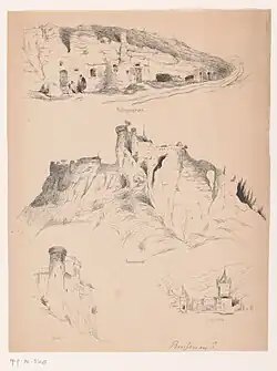 Vues du château de Rollingergrund, Ansembourg, Hohenfels et Schoenfels (1840).