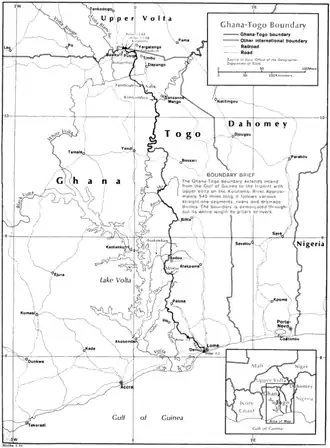 Carte de la frontière entre le Ghana et le Togo.