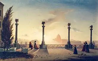 Gheorghe Tattarescu (1818-1894) : Terrasse belvédère du Monte Pincio (vers 1850-1851), Musée Municipal de Bucarest, Roumanie.