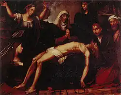 Piéta, huile sur panneau de bois.