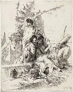 Giambattista Tiepolo, Scherzi di fantasia : Polichinelle tient conseil (1743).