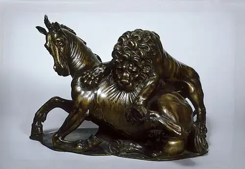 Jean Bologne, Lion attaquant un cheval bronze du XVIIIe&nbsp;siècle coulé d'après un original daté vers 1580-1589.