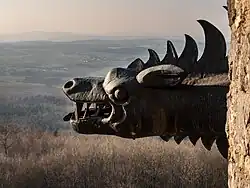 Une gargouille dans le château de Giech (de) près de Scheßlitz. Février 2018.