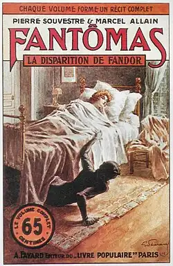 Fantômas portant sa cagoule et son collant noir de « rat d'hôtel » (couverture du 16e&nbsp;volume).