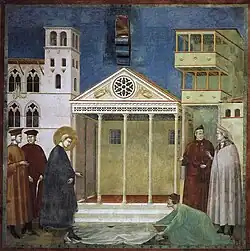 Giotto. v. 1300. La légende de François : l'hommage d'un homme simple. Assise, Église supérieure
