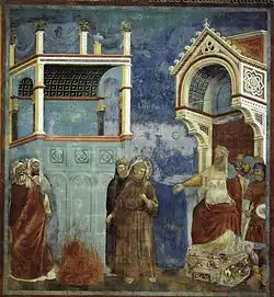 François devant le Sultan de Babylone, et l’épreuve du Feu, Giotto di Bondone, Basilique supérieure Saint François d'Assise.