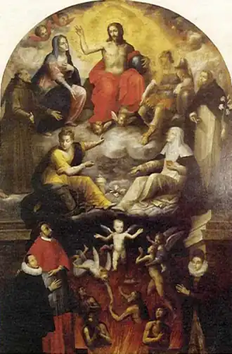 Un tableau vu en contre-plongée situé à l'intérieur de l'église de Gesualdo.