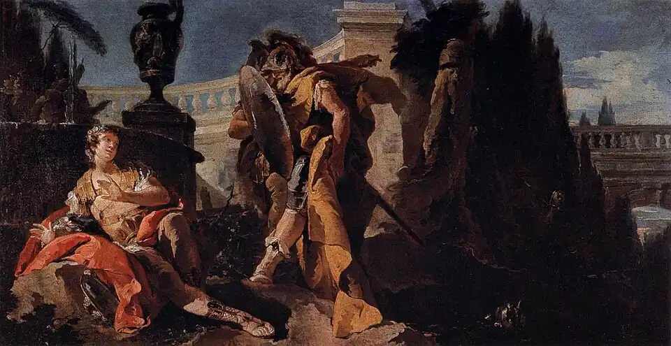 Renaud se voit dans le bouclier d'UbaldeGiambattista Tiepolo, 1750-1753Musée des Offices, Florence