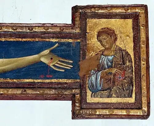 Saint Jean : détail du Crucifix de Bologne. Giunta Pisano vers 1250.