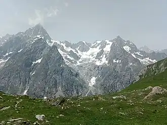 Vue du glacier de Frébouze depuis le val de Malatra, à Courmayeur.