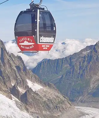 Le glacier de Trélaporte sous la cabine du télécabine Panoramic Mont-Blanc.