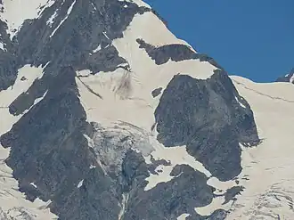 Le glacier de l'Aiguille de Tré-la-Tête orientale depuis Lancebranlette au sud.