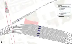 Schéma des voies et des quais en gare centrale de Vienne.